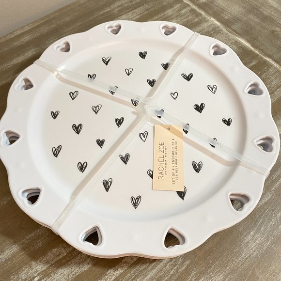 RACHEL ZOE MELAMINE DINNER PLATES VALENTINE'S 4